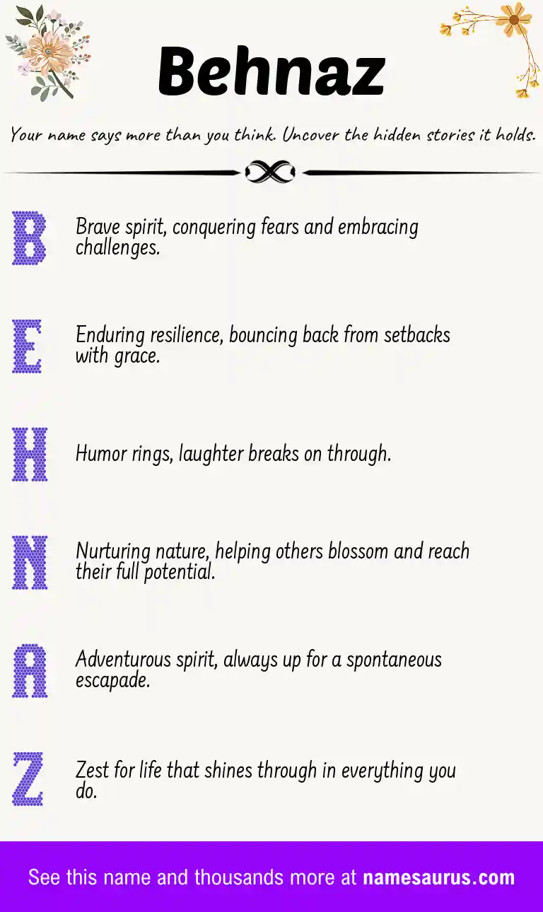 Acrostic poem about Behnaz.