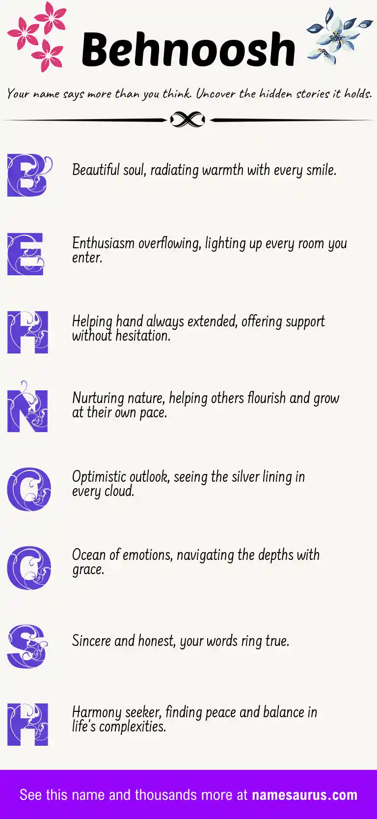 Acrostic poem about Behnoosh.