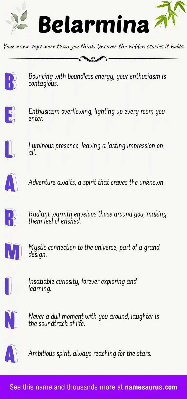 Acrostic poem about Belarmina.
