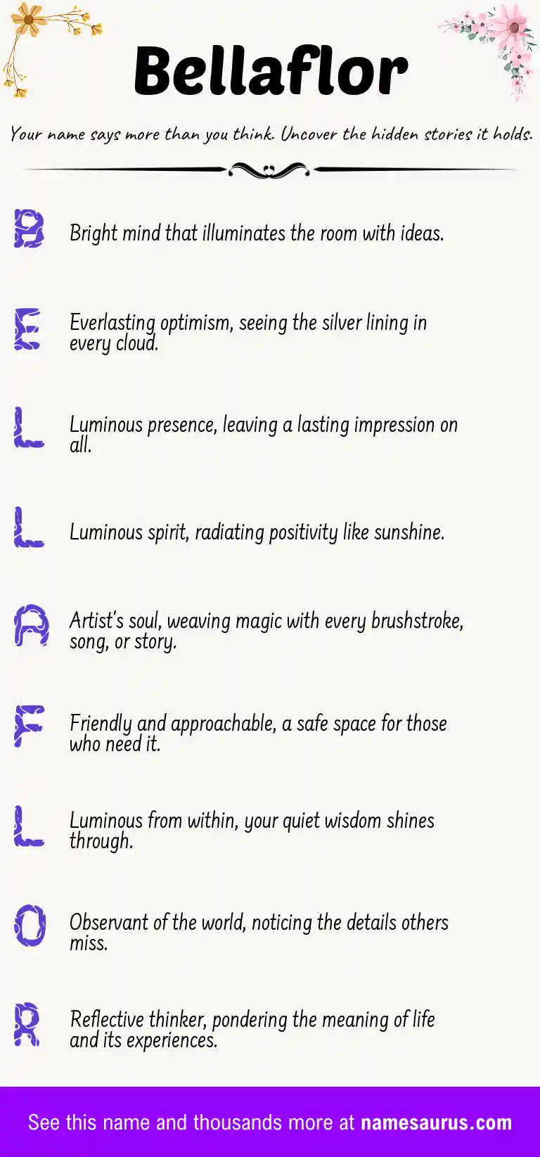 Acrostic poem about Bellaflor.