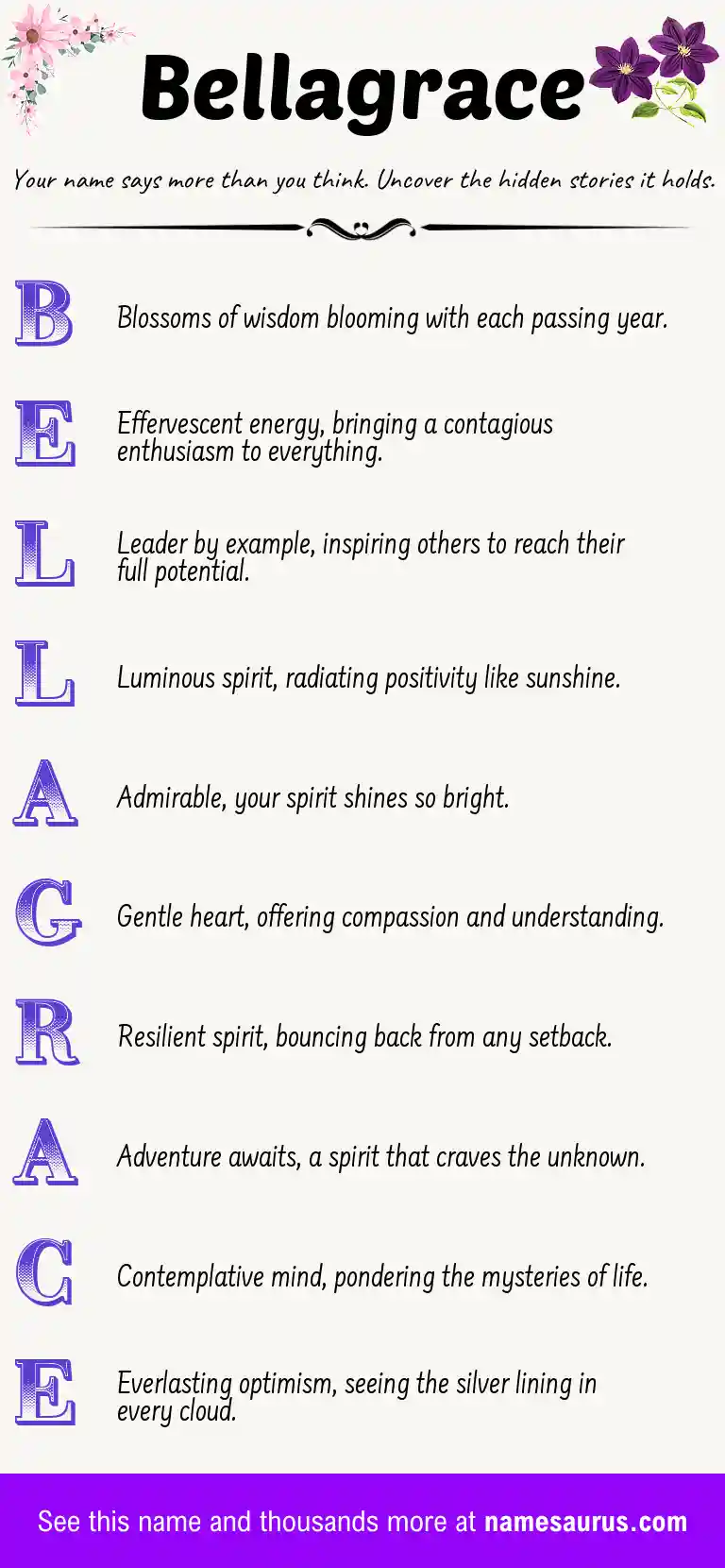 Acrostic poem about Bellagrace.