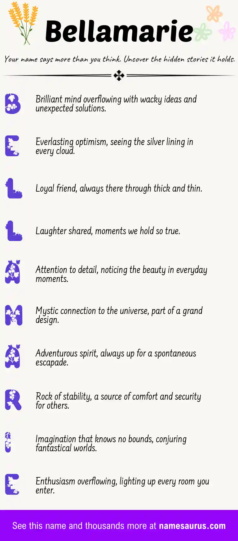 Acrostic poem about Bellamarie.