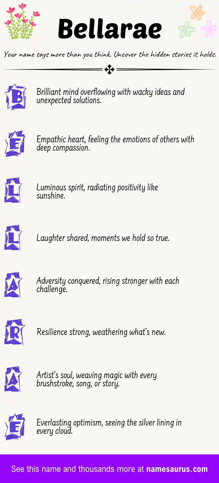 Acrostic poem about Bellarae.