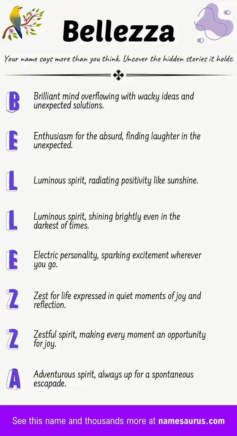 Acrostic poem about Bellezza.