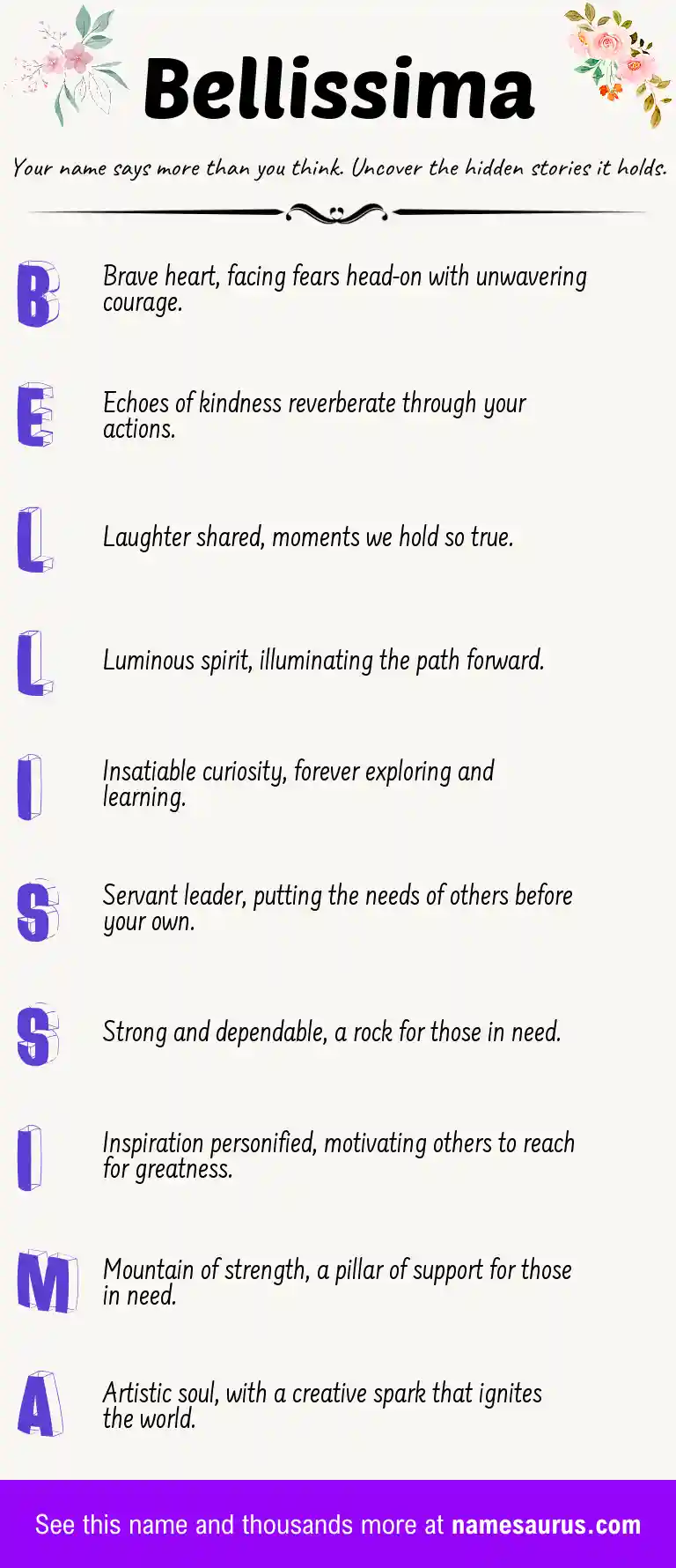 Acrostic poem about Bellissima.