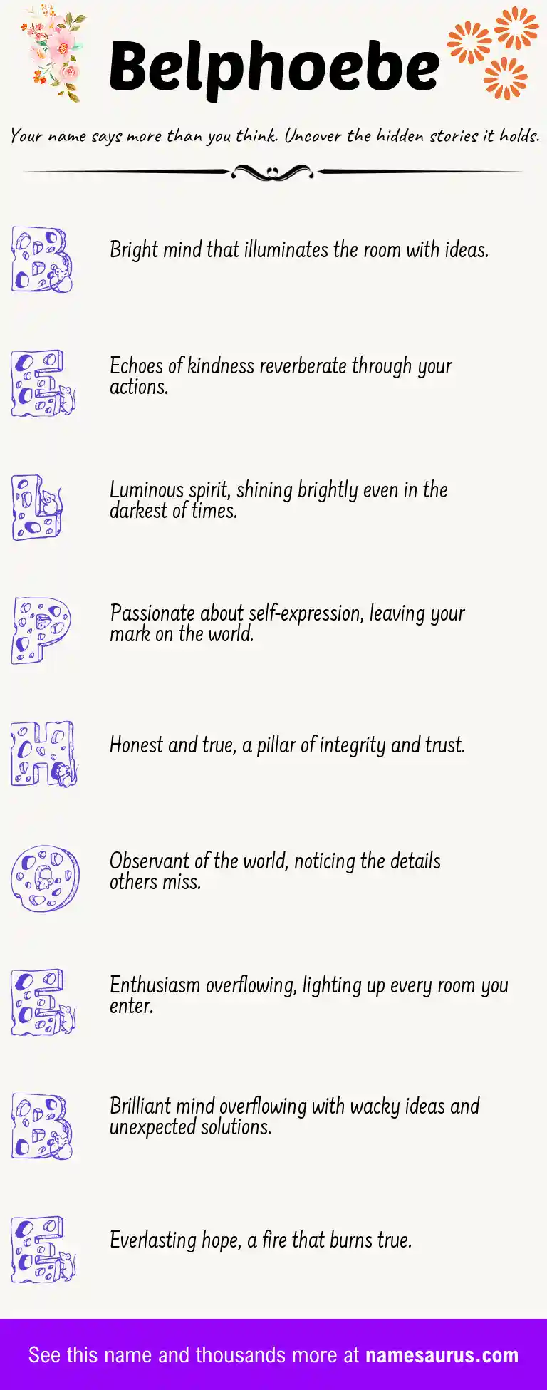 Acrostic poem about Belphoebe.