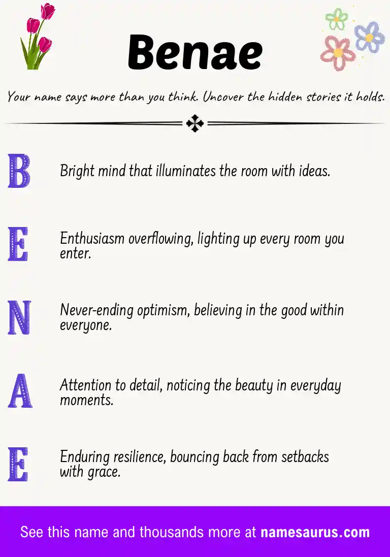 Acrostic poem about Benae.