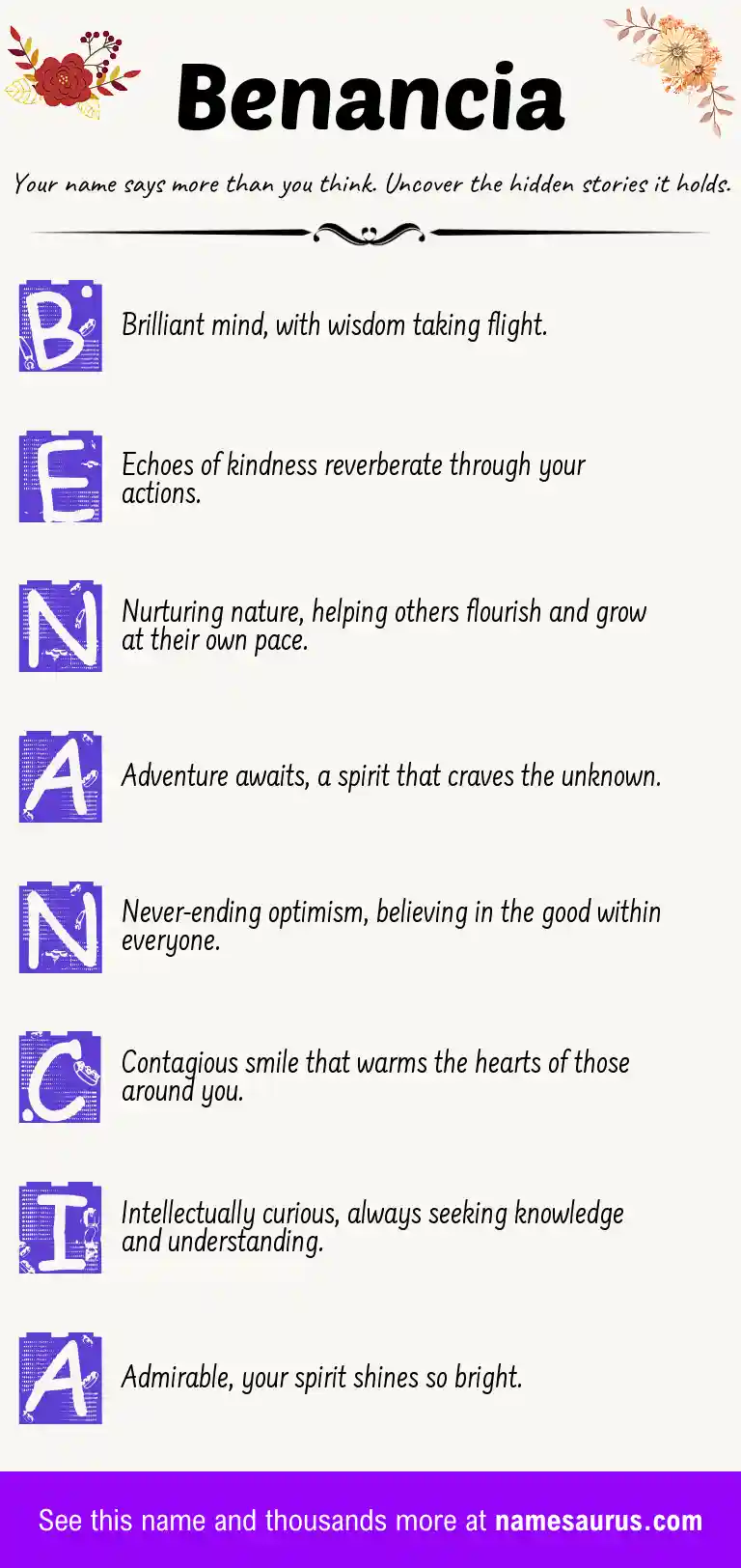 Acrostic poem about Benancia.