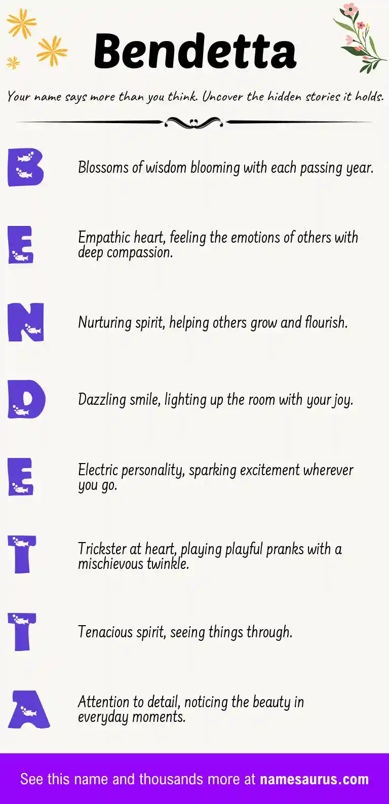 Acrostic poem about Bendetta.
