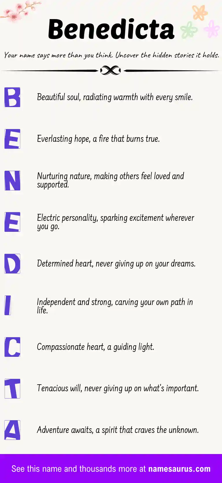 Acrostic poem about Benedicta.