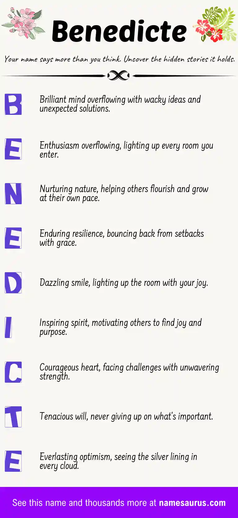 Acrostic poem about Benedicte.