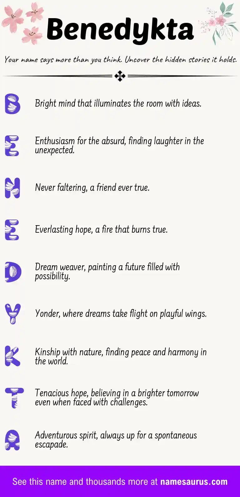 Acrostic poem about Benedykta.