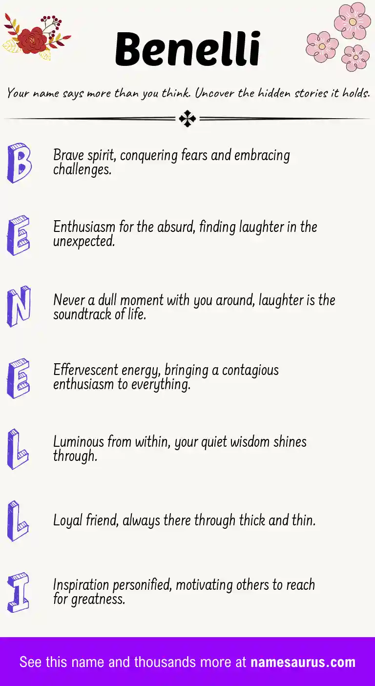 Acrostic poem about Benelli.