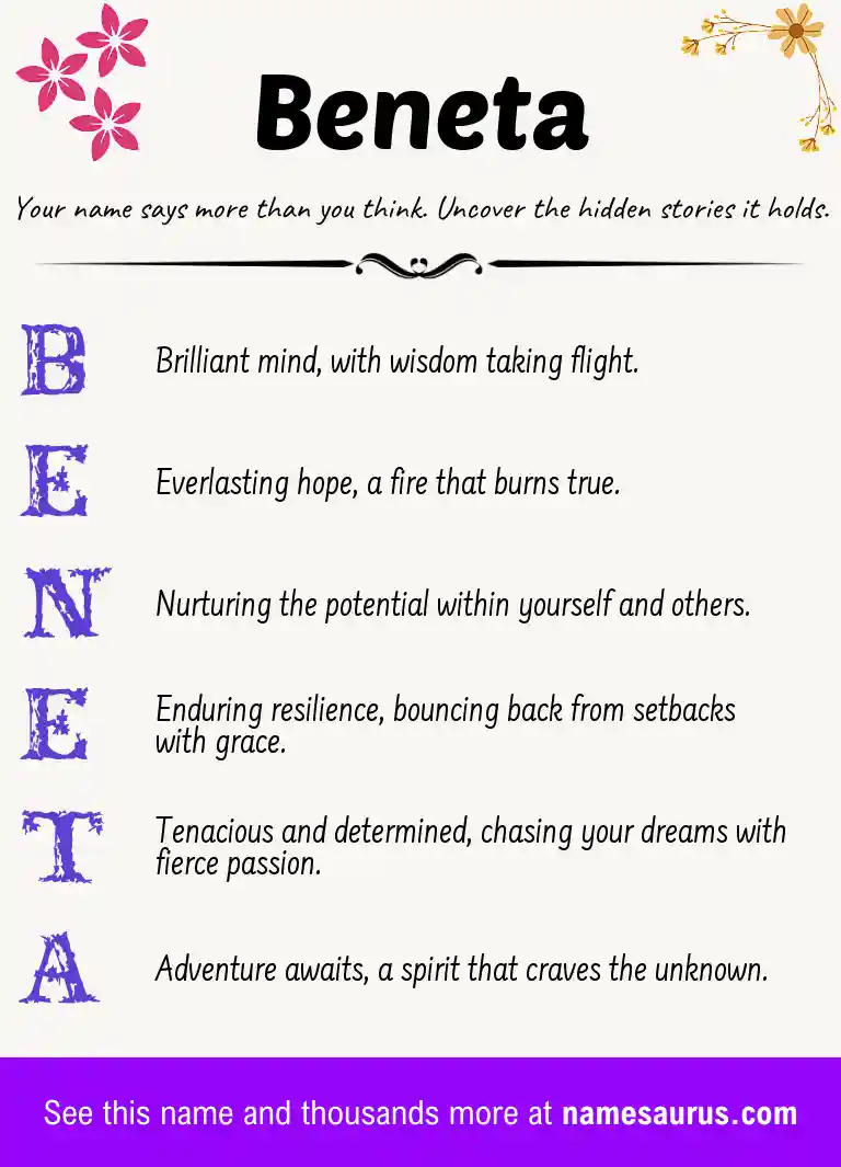 Acrostic poem about Beneta.