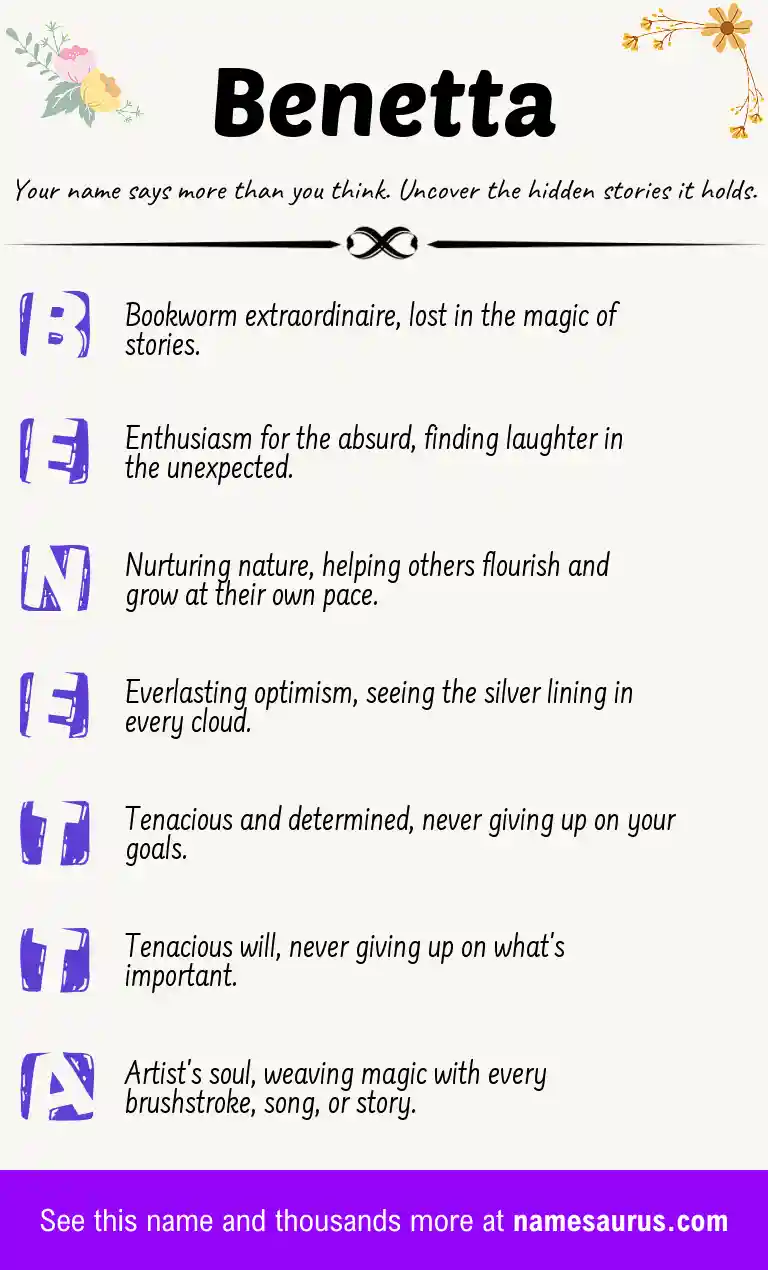 Acrostic poem about Benetta.