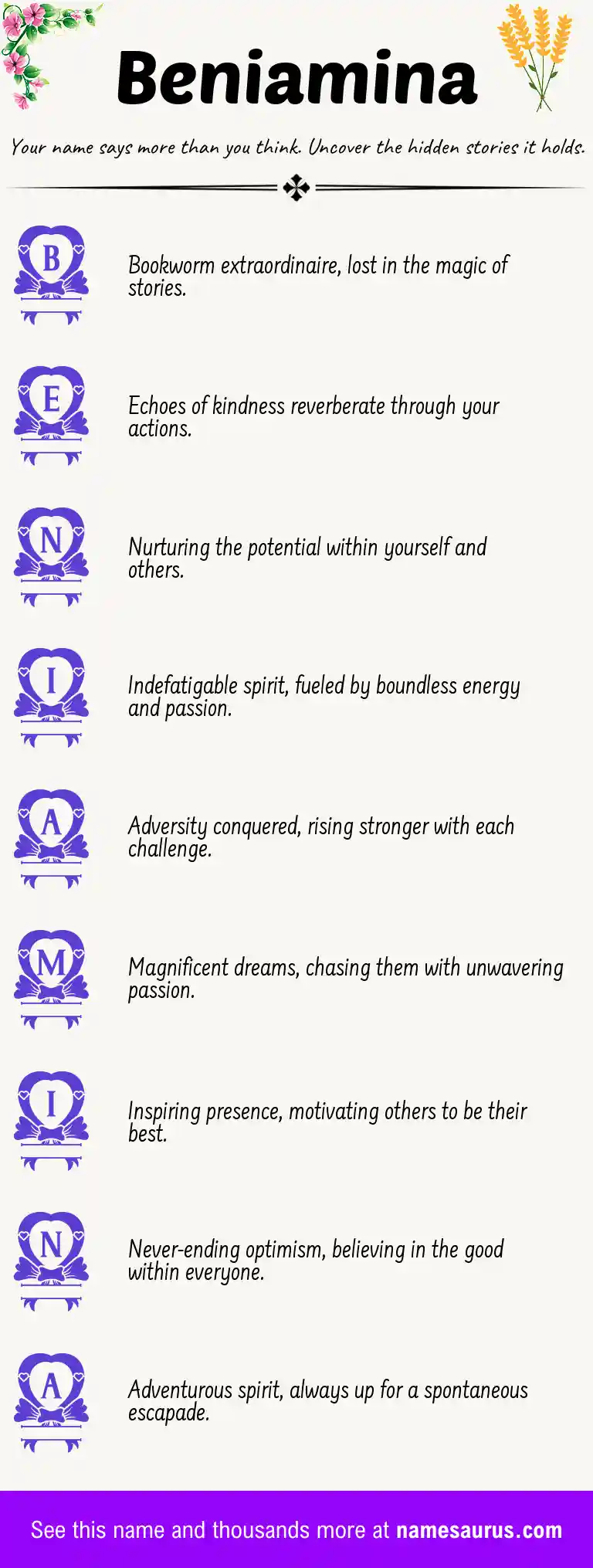 Acrostic poem about Beniamina.