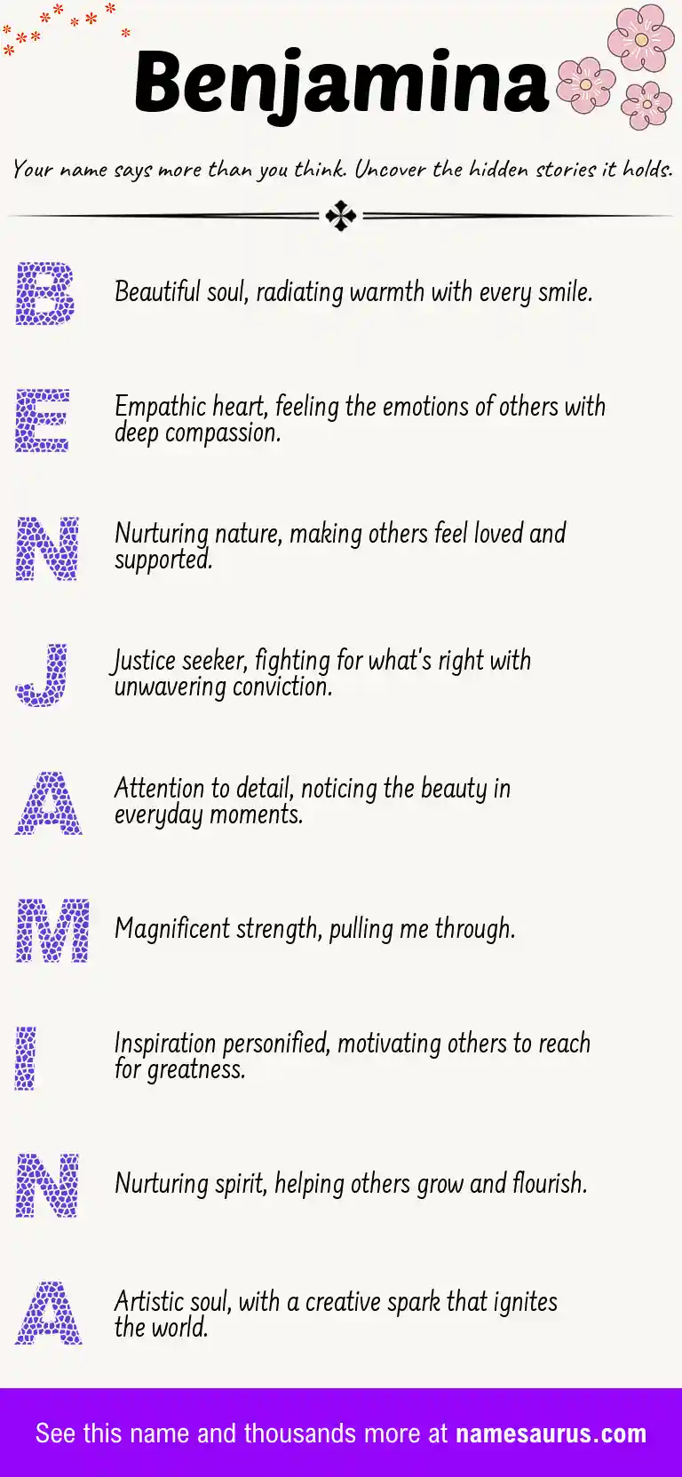 Acrostic poem about Benjamina.