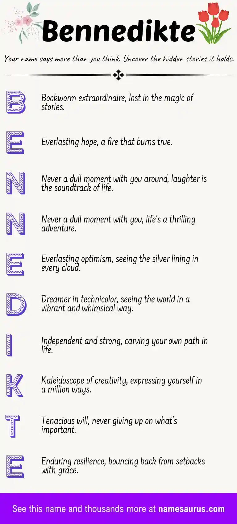 Acrostic poem about Bennedikte.