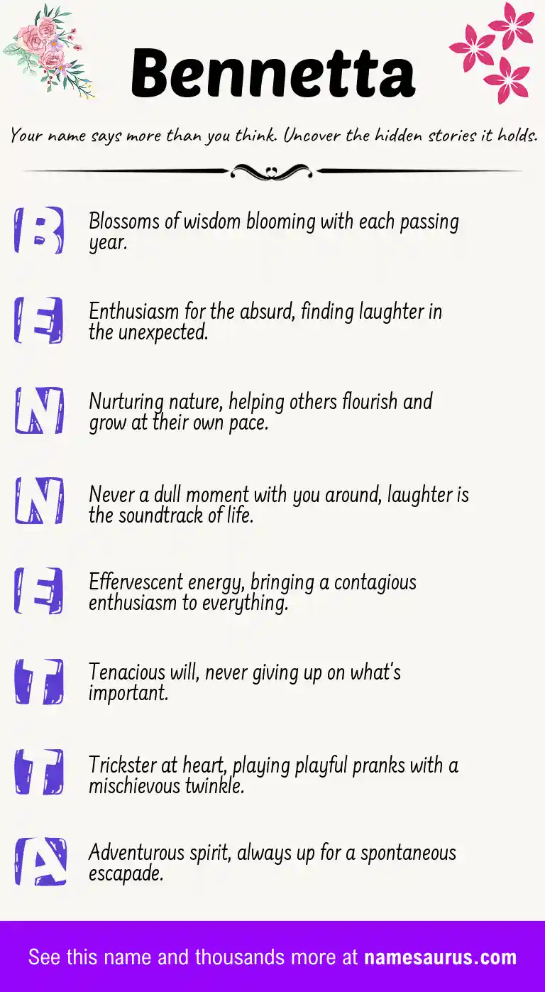 Acrostic poem about Bennetta.