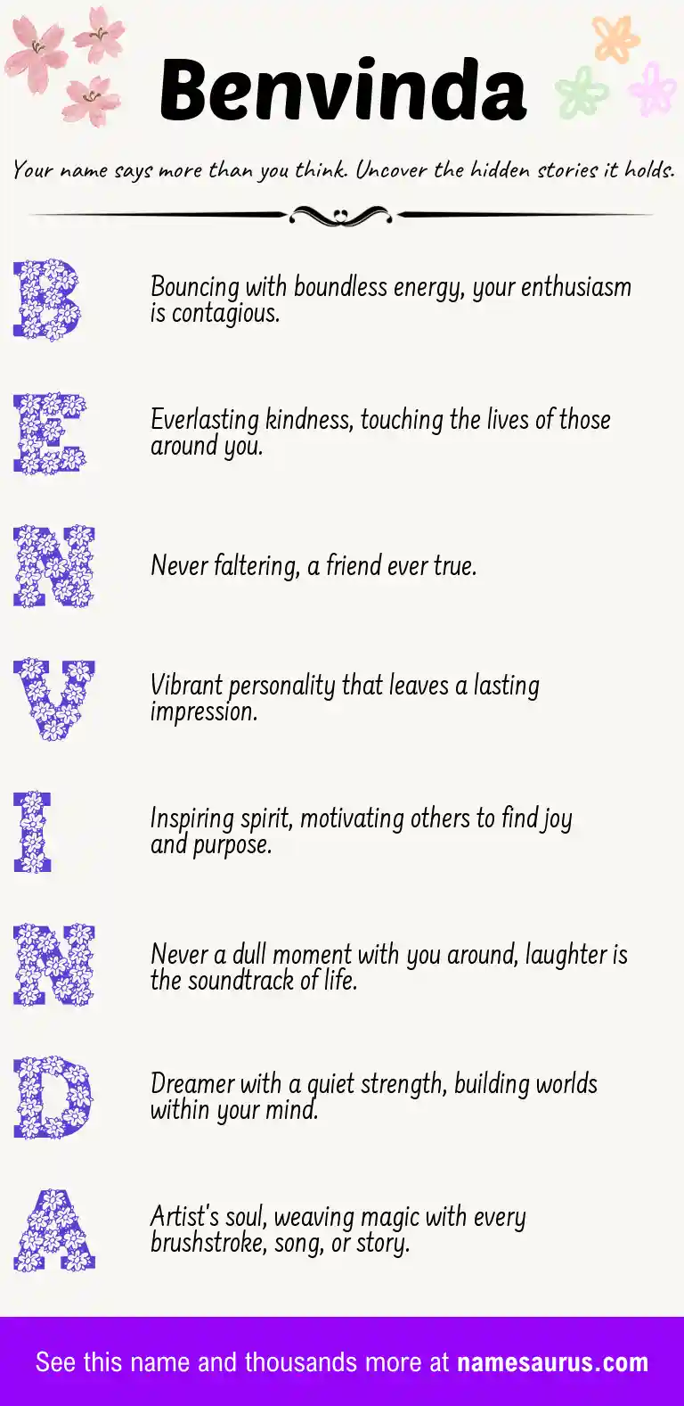 Acrostic poem about Benvinda.