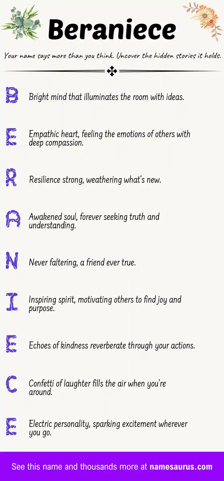 Acrostic poem about Beraniece.
