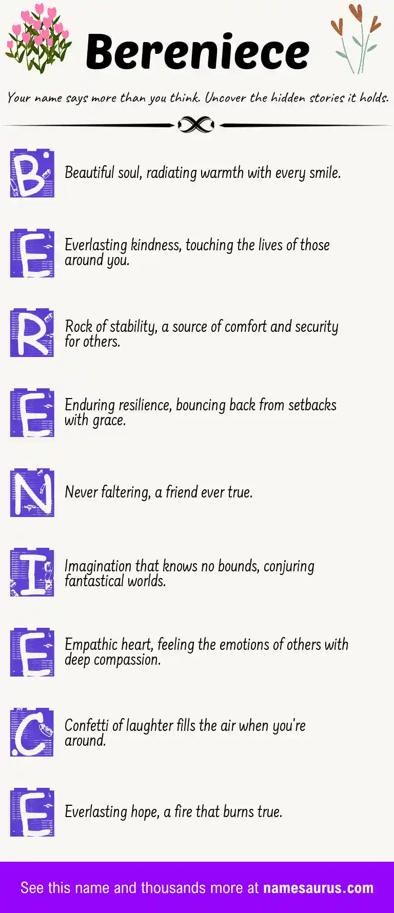 Acrostic poem about Bereniece.
