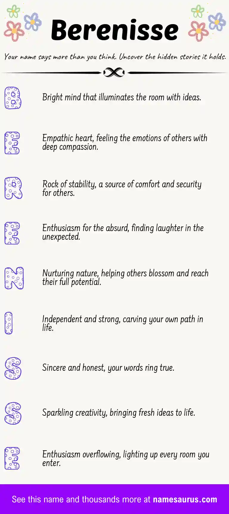 Acrostic poem about Berenisse.