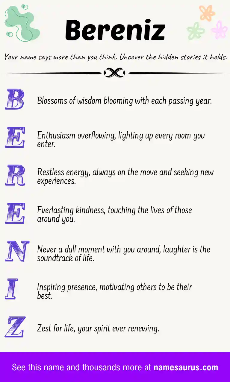 Acrostic poem about Bereniz.