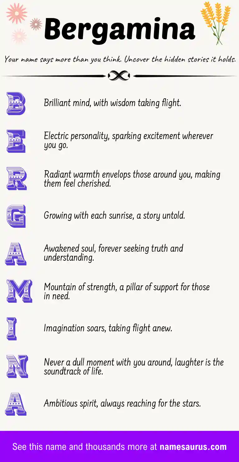 Acrostic poem about Bergamina.
