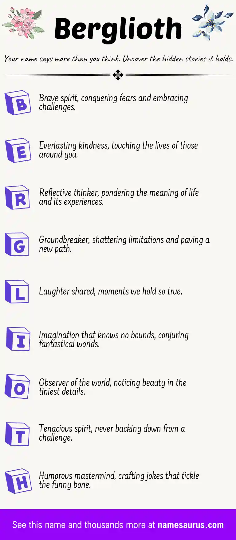 Acrostic poem about Berglioth.