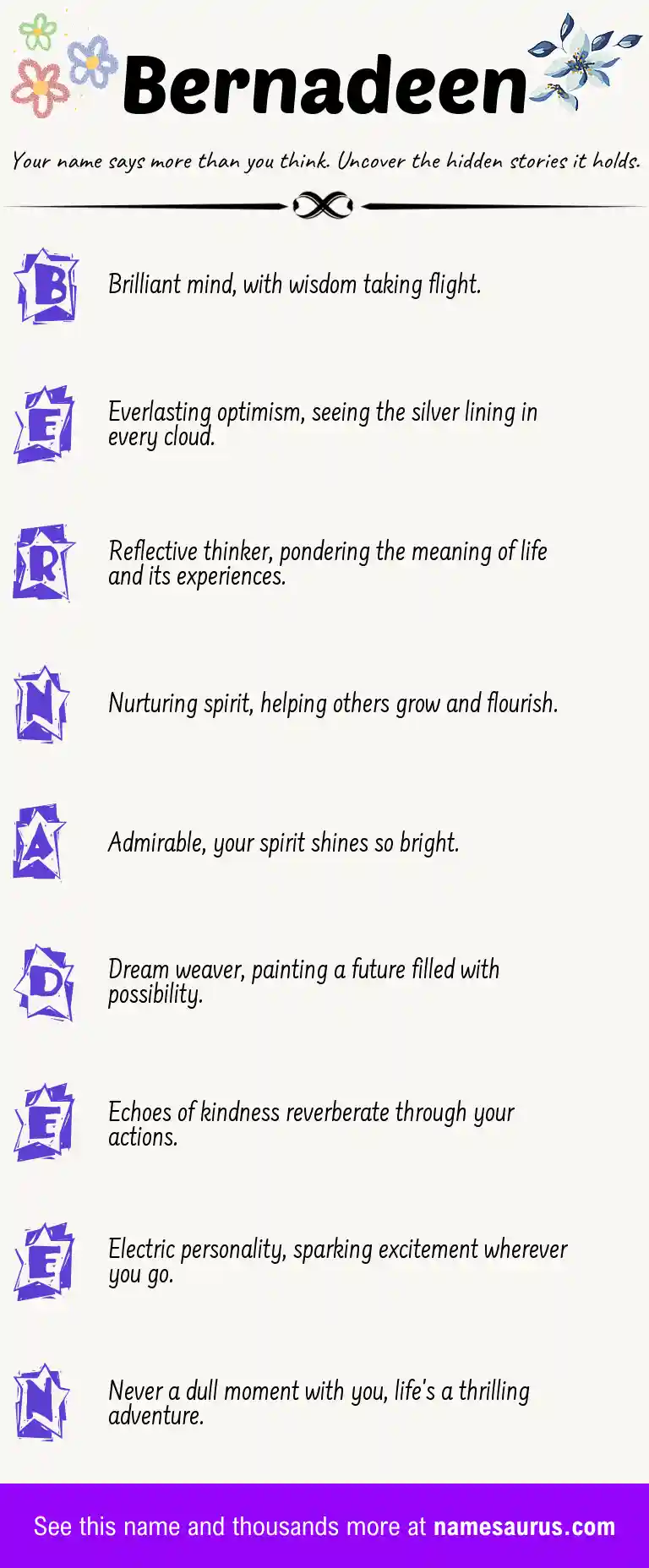 Acrostic poem about Bernadeen.