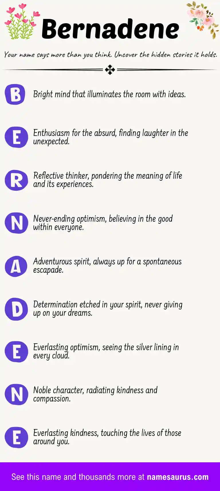 Acrostic poem about Bernadene.
