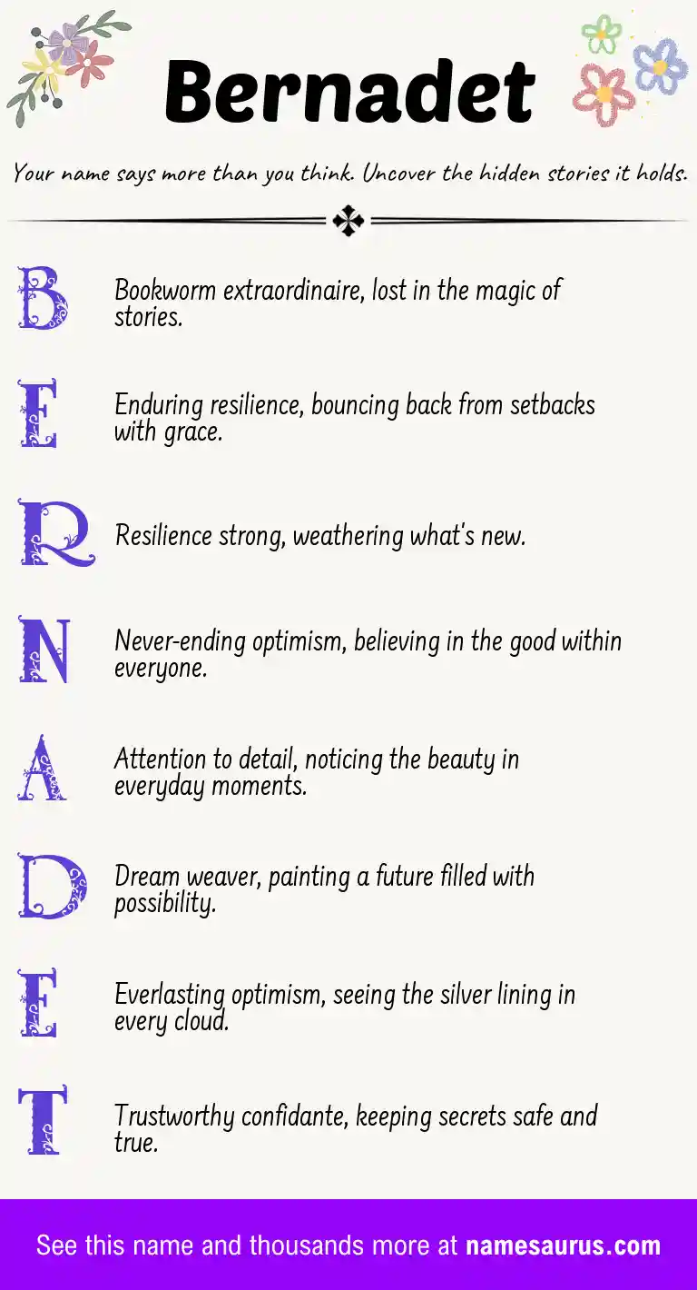 Acrostic poem about Bernadet.
