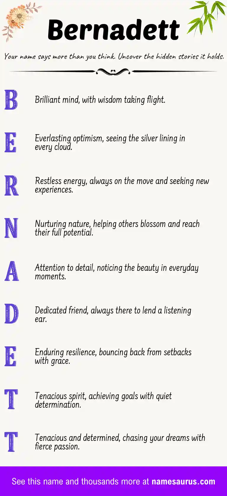 Acrostic poem about Bernadett.