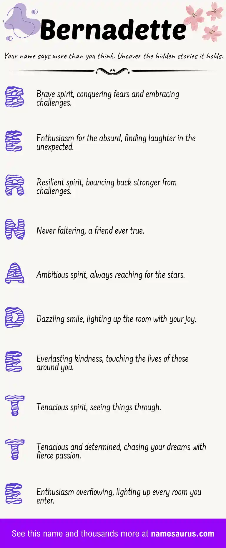 Acrostic poem about Bernadette.