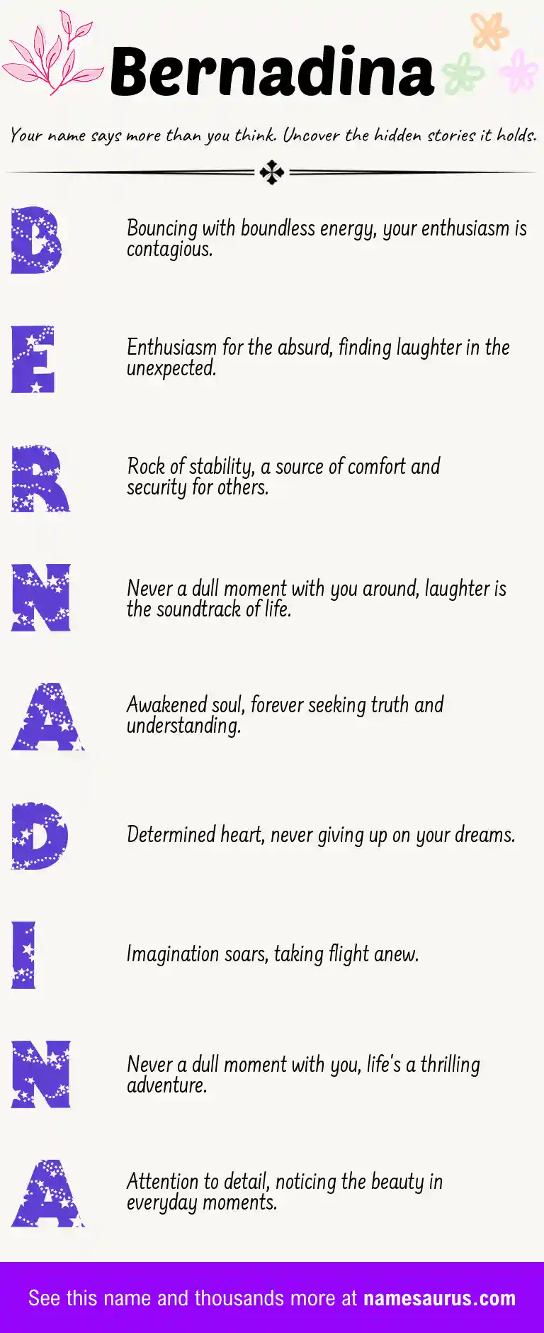 Acrostic poem about Bernadina.