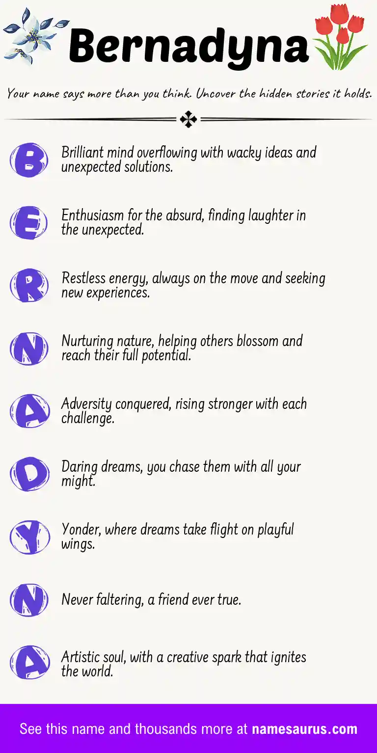 Acrostic poem about Bernadyna.