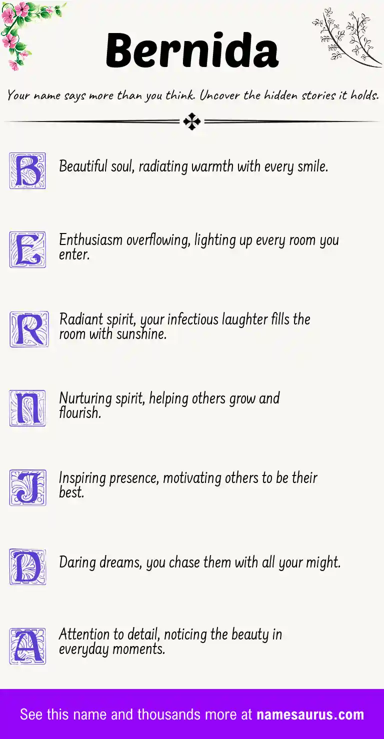 Acrostic poem about Bernida.