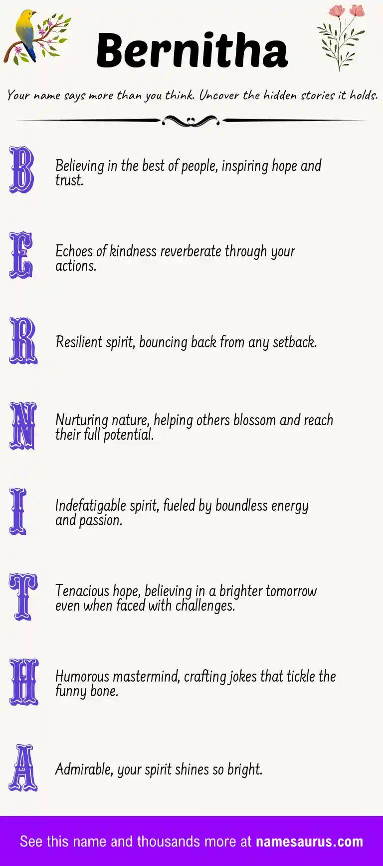 Acrostic poem about Bernitha.