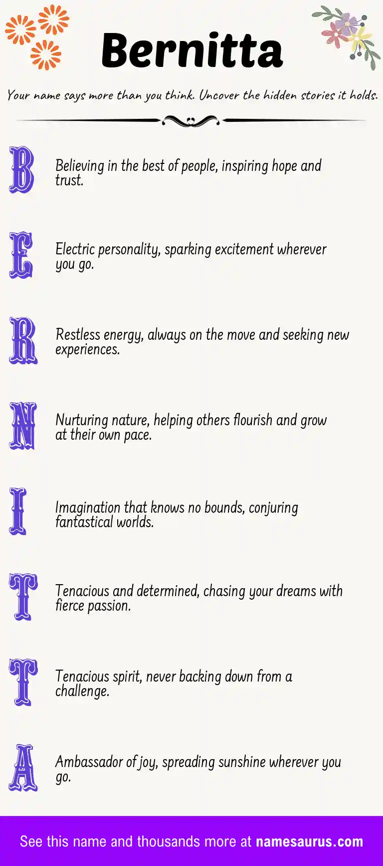 Acrostic poem about Bernitta.