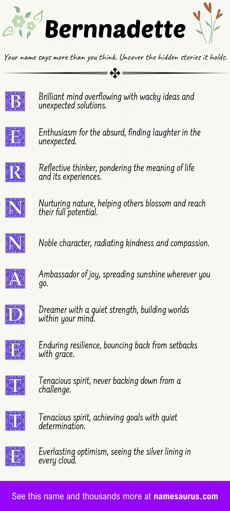Acrostic poem about Bernnadette.