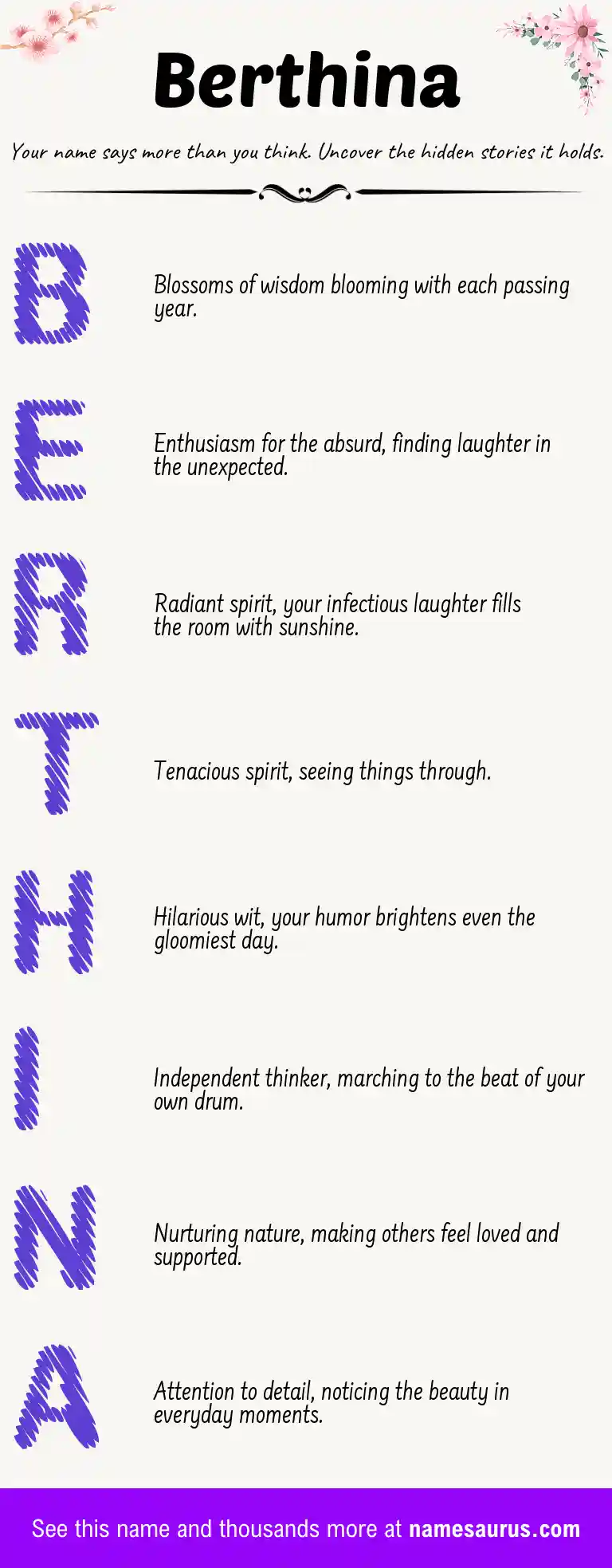 Acrostic poem about Berthina.