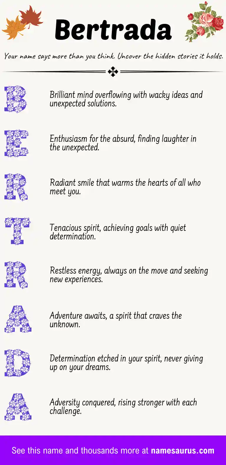 Acrostic poem about Bertrada.