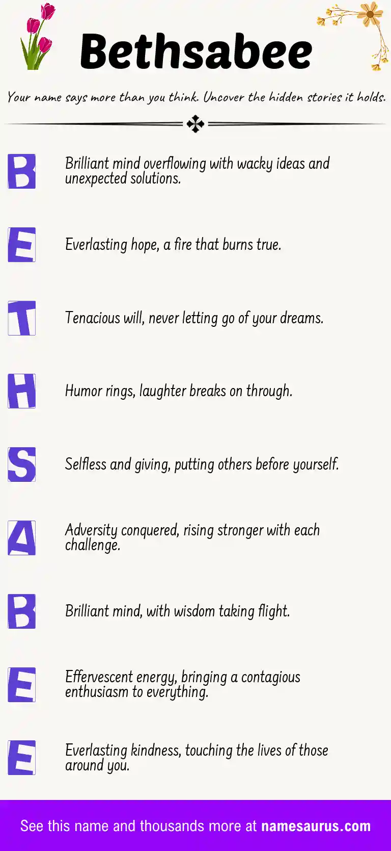 Acrostic poem about Bethsabee.