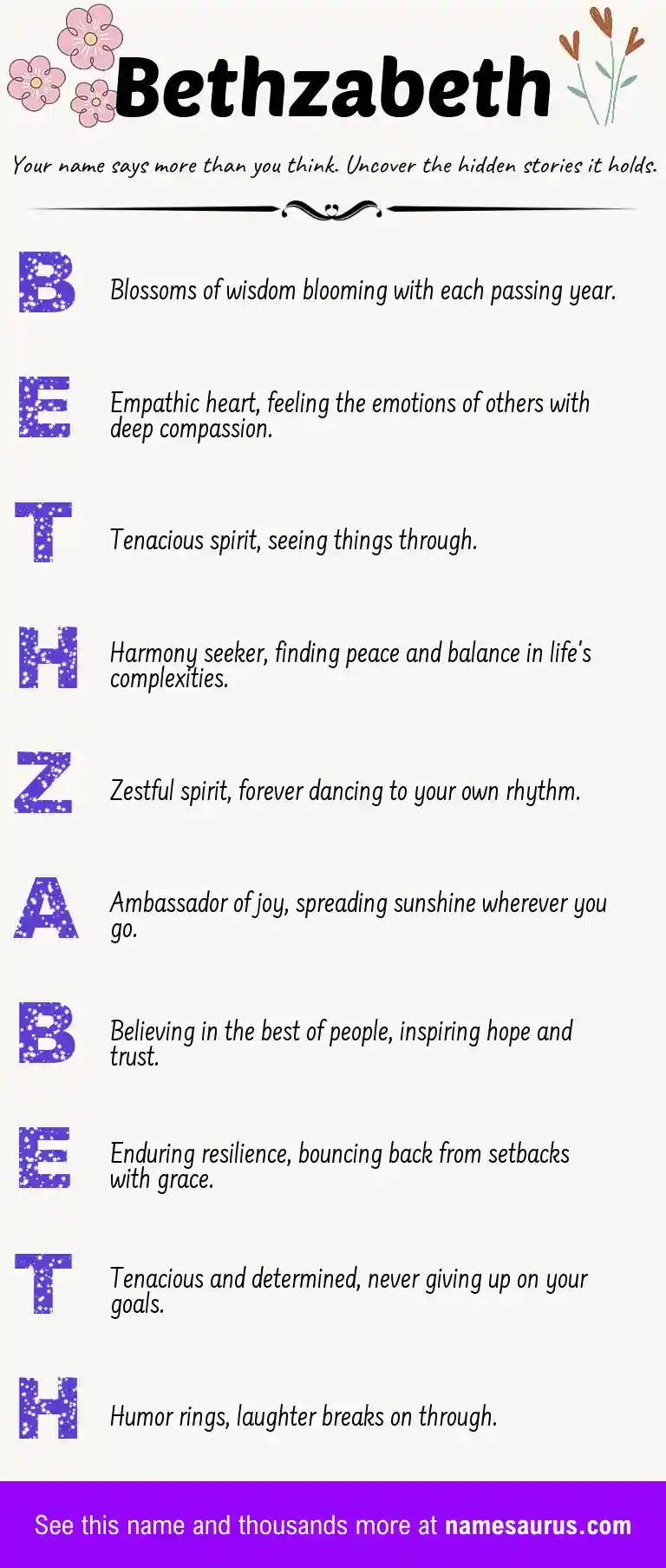 Acrostic poem about Bethzabeth.