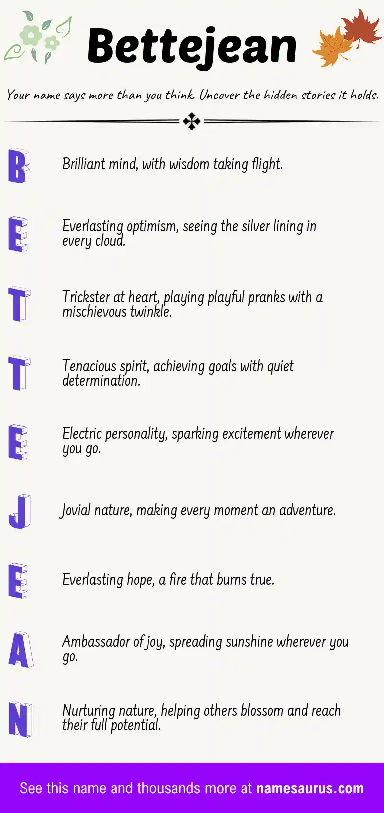 Acrostic poem about Bettejean.