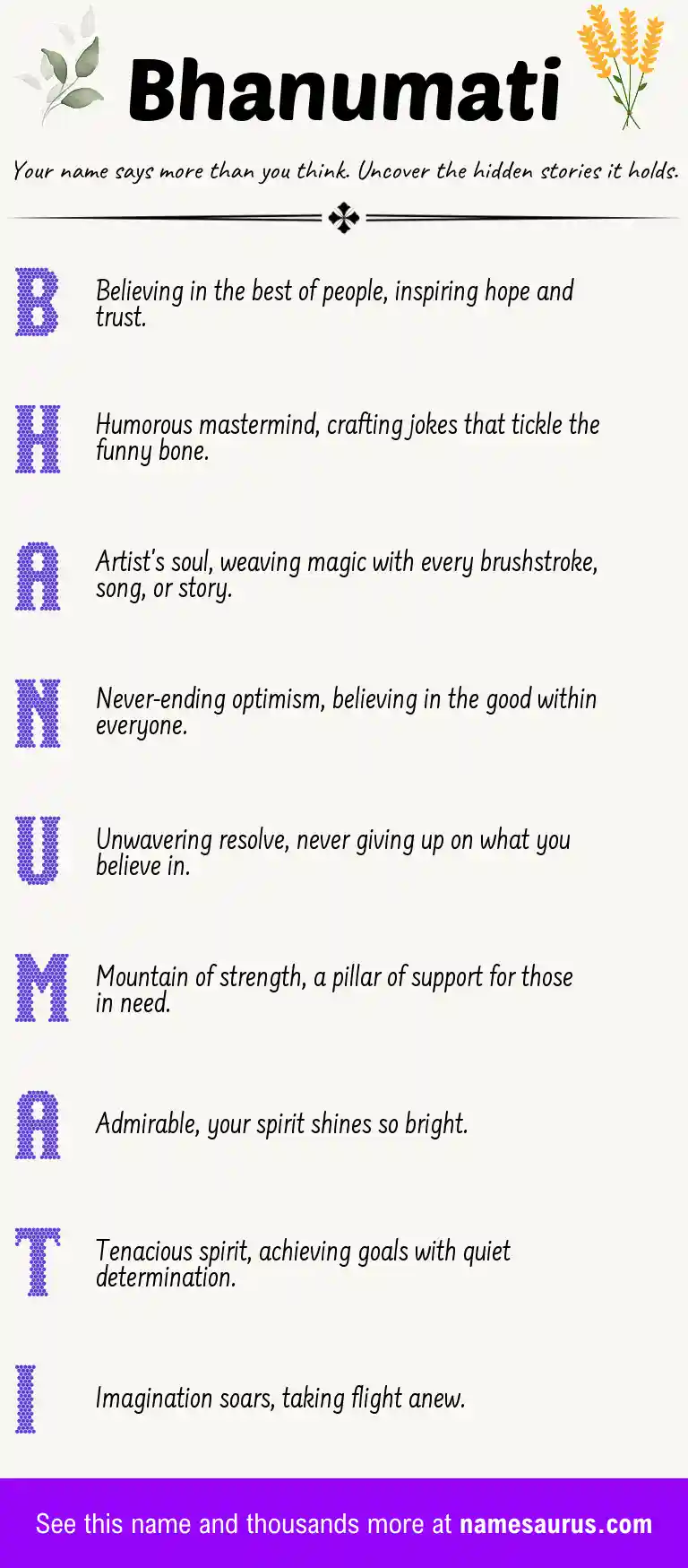 Acrostic poem about Bhanumati.