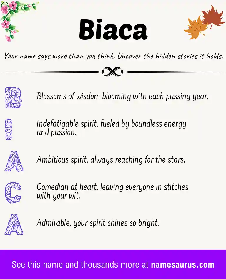 Acrostic poem about Biaca.