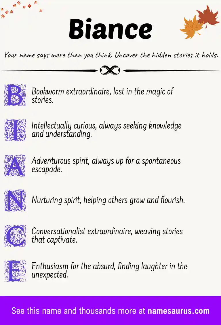 Acrostic poem about Biance.