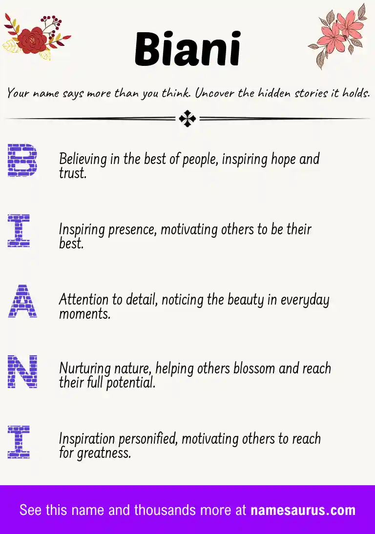 Acrostic poem about Biani.